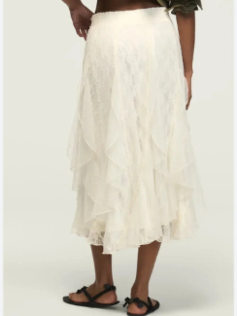 Lucky Brand Festival Ivory Lace Ruffle Elastic Waist Pull On Midi Skirt